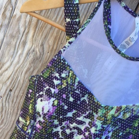Lululemon (4) Running In The City Dotted Floral Abstract Mesh Racerback Tank Top - Picture 8 of 9